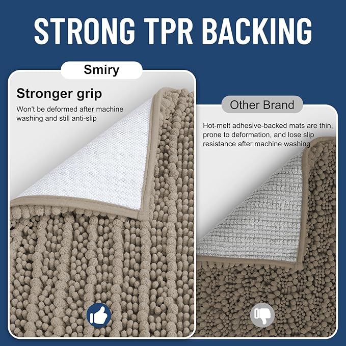 Smiry Bathroom Rugs Mat 36x24, Extra Soft Absorbent Chenille Bath Rugs, Non Slip Rubber Backing Machine Washable Quick Dry Bath Mats for Bathroom Floor, Tub, Shower, Home Decor Accessories, Latte