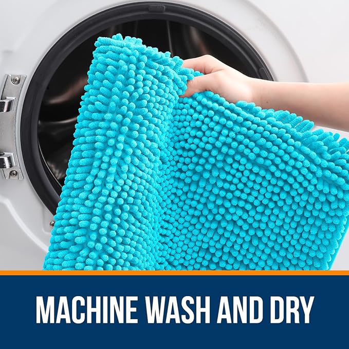 OLANLY Bathroom Rugs 44x24, Extra Soft Absorbent Chenille Bath Rugs, Rubber Backing Quick Dry, Machine Washable Bath Mats for Bathroom Floor, Tub and Shower, Home Decor Accessories, Aqua Sky