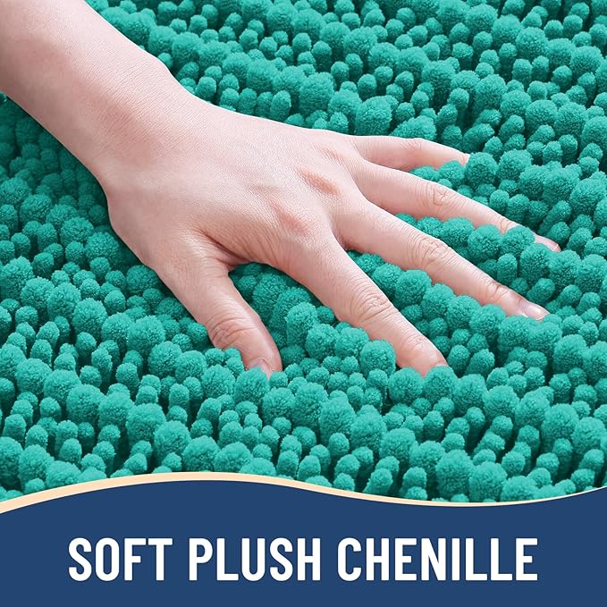 Arotive Luxury Chenille Bathroom Rug Mat, Extra Soft Thick Absorbent Shaggy Bath Rugs, Non-Slip Machine Wash Dry, Plush Bath Mats for Bathroom, Shower and Tub, 36x24, Teal