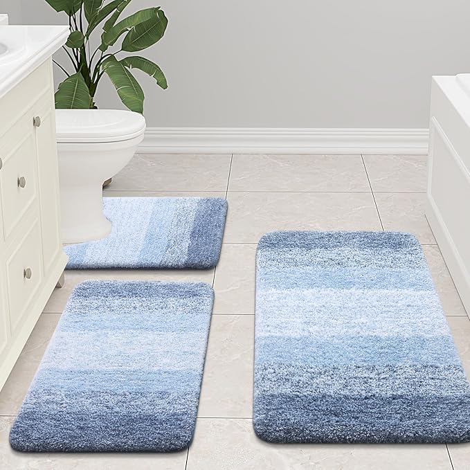 Arotive Microfiber Bathroom Rugs, Shaggy Soft and Absorbent Bath Rug, Non-Slip, Thick Plush Machine Washable Dry Bath Mats for Bathroom, Tub and Shower, 44x24, Light Blue, Rectangular