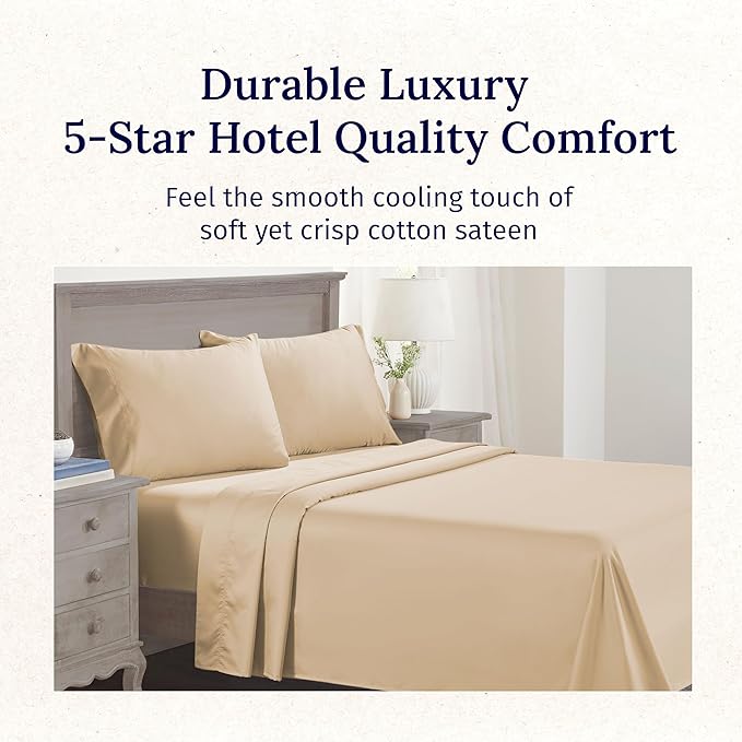 California Design Den King Size Sheets Set 600 Thread Count, 100% Cotton Sateen, Soft, Cooling King Size Bed Sheets, Hotel-Quality Bedding Sheets & Pillowcases (Golden Tan)