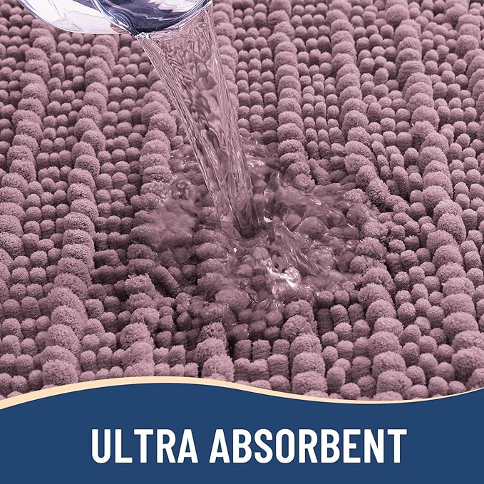 Arotive Luxury Chenille Bathroom Rug Mat, Extra Soft Thick Absorbent Shaggy Bath Rugs, Non-Slip Machine Wash Dry, Plush Bath Mats for Bathroom, Shower and Tub, 36x24, Deep Plum