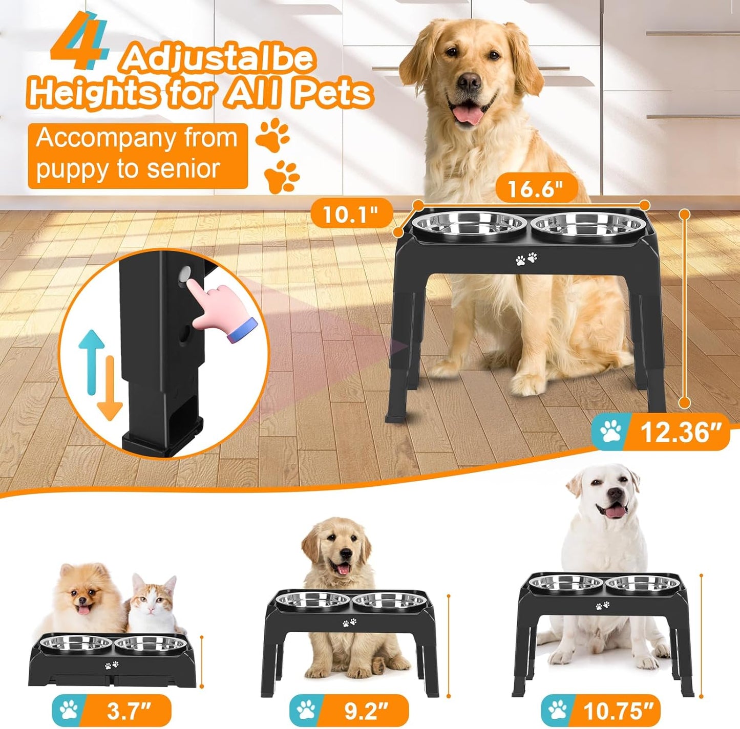 Adjustable Elevated Dog Bowl Stand – Ergonomic & Non-Slip Feeder