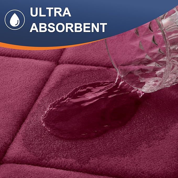OLANLY Memory Foam Bath Mat 44x24, Ultra Soft and Absorbent Bathroom Rugs, Machine Washable, Comfortable Bath Carpet for Bathroom Floor, Tub and Shower, Burgundy