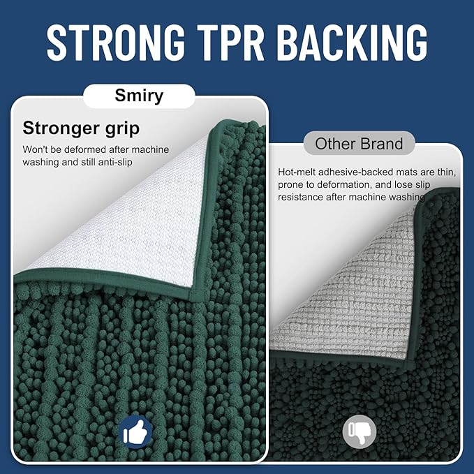 Smiry Bathroom Rugs Mat 48x32, Extra Soft Absorbent Chenille Bath Rugs, Non Slip Rubber Backing Machine Washable Quick Dry Bath Mats for Bathroom Floor, Tub, Shower, Home Decor Accessories, Green