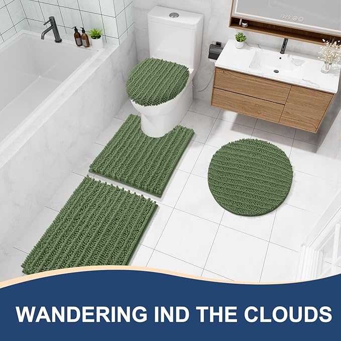 Arotive Luxury Chenille Bathroom Rug Mat, Extra Soft Thick Absorbent Shaggy Bath Rugs, Non-Slip Machine Wash Dry, Plush Bath Mats for Bathroom, Shower and Tub, 34x21, Olive Green