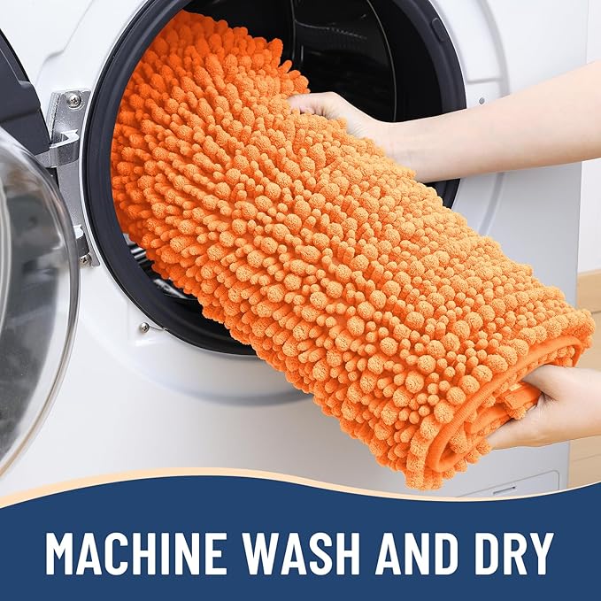 Arotive Luxury Chenille Bathroom Rug Mat, Extra Soft Thick Absorbent Shaggy Bath Rugs, Non-Slip Machine Wash Dry, Plush Bath Mats for Bathroom, Shower and Tub, 40x24, Orange