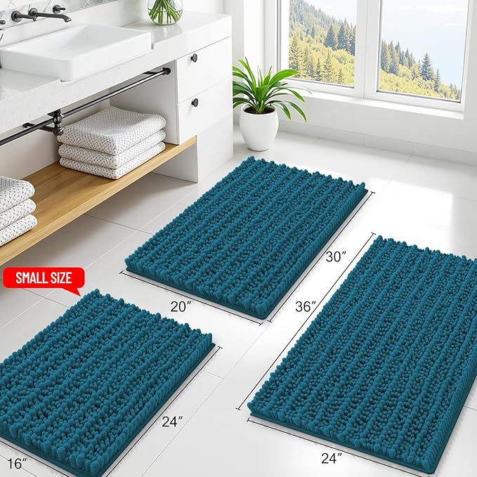 Smiry Bathroom Rugs Mat 44x24, Extra Soft Absorbent Chenille Bath Rugs, Non Slip Rubber Backing Machine Washable Quick Dry Bath Mats for Bathroom Floor, Tub, Shower, Home Accessories, Peacock Blue