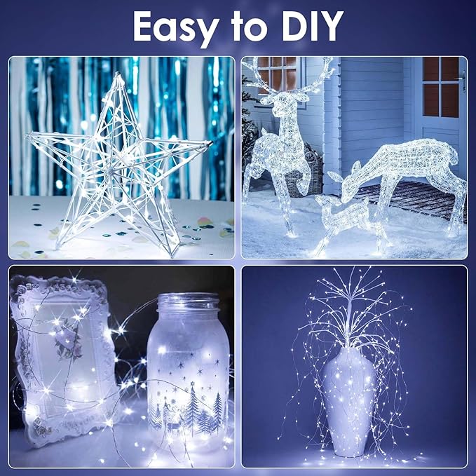 4-Pack Fairy Lights Battery Operated with Remote, Waterproof 33FT 100 LED Battery String Lights Outdoor Indoor, 8 Modes Twinkle Lights with Timer for DIY Home Centerpiece Christmas Decor (Cool White)