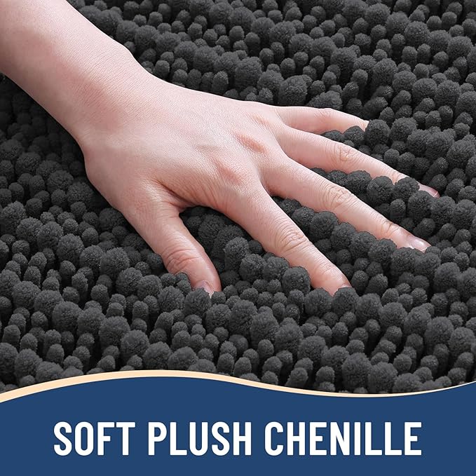 Arotive Luxury Chenille Bathroom Rug Mat, Extra Soft Thick Absorbent Shaggy Bath Rugs, Non-Slip Machine Wash Dry, Plush Bath Mats for Bathroom, Shower and Tub, 47x17, Dark Grey