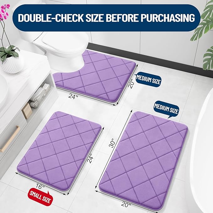 OLANLY Memory Foam Bath Mat 44x24, Ultra Soft and Absorbent Bathroom Rugs, Machine Washable, Comfortable Bath Carpet for Bathroom Floor, Tub and Shower, Lavender