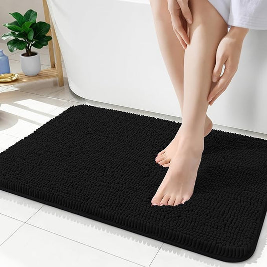 OLANLY Bathroom Rugs 35x24, Extra Soft Absorbent Chenille Bath Rugs, Rubber Backing Quick Dry, Machine Washable Bath Mats for Bathroom Floor, Tub and Shower, Home Decor Accessories, Black