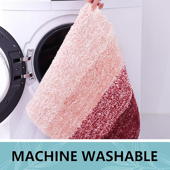 Arotive Microfiber Bathroom Rugs, Shaggy Soft and Absorbent Bath Rug, Non-Slip, Thick Plush Machine Washable Dry Bath Mats for Bathroom, Tub and Shower, 59x24, Burgundy, Rectangular