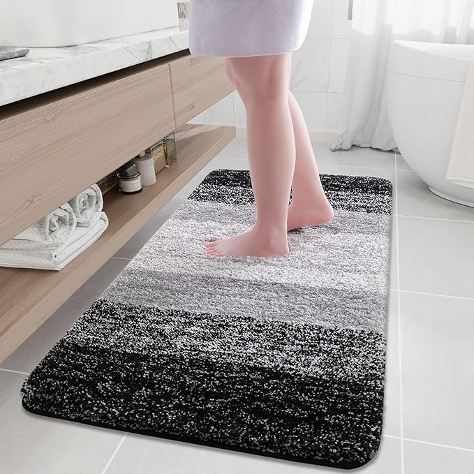 Arotive Microfiber Bathroom Rugs, Shaggy Soft and Absorbent Bath Rug, Non-Slip, Thick Plush Machine Washable Dry Bath Mats for Bathroom, Tub and Shower, 54x24, Black, Rectangular
