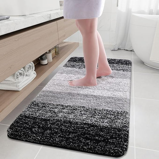 Arotive Microfiber Bathroom Rugs, Shaggy Soft and Absorbent Bath Rug, Non-Slip, Thick Plush Machine Washable Dry Bath Mats for Bathroom, Tub and Shower, 54x24, Black, Rectangular