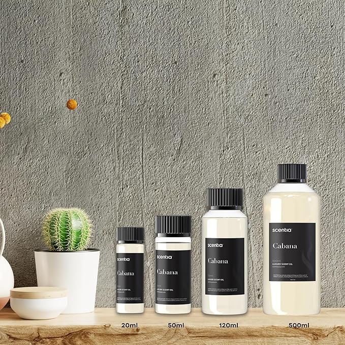 Scentia Hotel Diffuser Oil Inspired by 5-Star Hotel Scent - 50 mL 1.69 fl oz - Essential Oil Blend Botanical Jasmine, Bergamot & Fresh Marine Notes Aromatherapy Diffusers - Cabana, Thanksgiving Gift