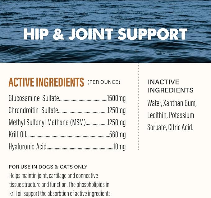 GRIZZLY PET PRODUCTS Joint Aid Liquid Hip and Joint Health Supplement Product for Dogs and Cats, 16 Ounce