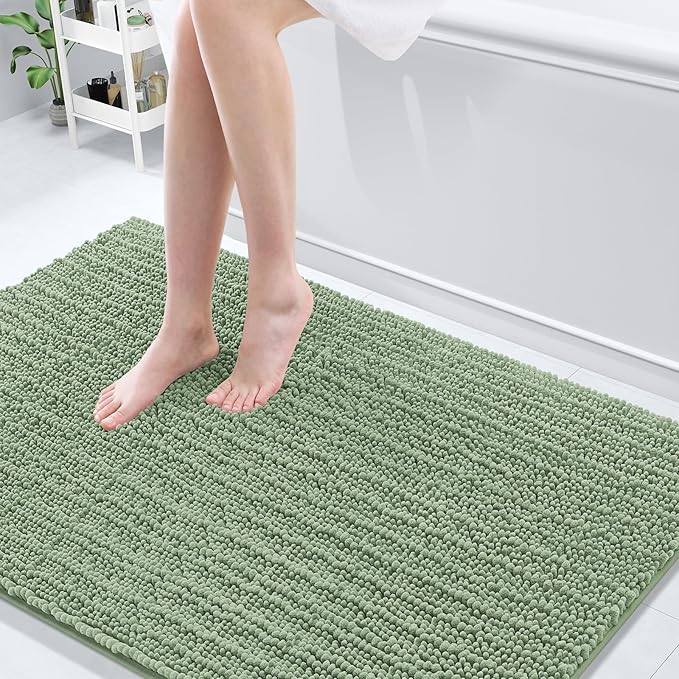 Arotive Luxury Chenille Bathroom Rug Mat, Extra Soft Thick Absorbent Shaggy Bath Rugs, Non-Slip Machine Wash Dry, Plush Bath Mats for Bathroom, Shower and Tub, 59x35, Sage Green