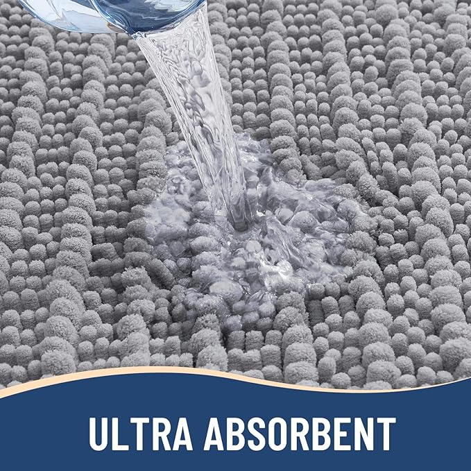 Arotive Luxury Chenille Bathroom Rug Mat, Extra Soft Thick Absorbent Shaggy Bath Rugs, Non-Slip Machine Wash Dry, Plush Bath Mats for Bathroom, Shower and Tub, 59x35, Grey