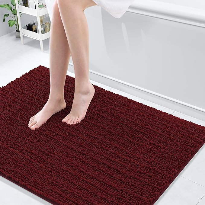 Arotive Luxury Chenille Bathroom Rug Mat, Extra Soft Thick Absorbent Shaggy Bath Rugs, Non-Slip Machine Wash Dry, Plush Bath Mats for Bathroom, Shower and Tub, 47x32, Burgundy