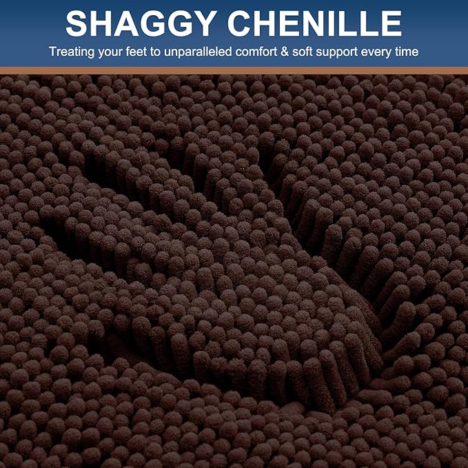 Smiry Luxury Chenille Bathroom Rugs 45x27, Extra Soft and Absorbent Shaggy Bath Mat, Machine Washable, Non-Slip Plush Carpet Runner for Tub, Shower, and Floor, Home Decor Accessories, Brown