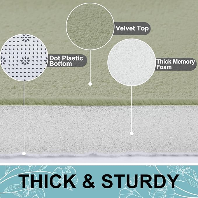 Smiry Memory Foam Bath Mat 47x17, Extra Soft and Absorbent Bathroom Mats, Non Slip Washable Carpet for Floor, Shower and Tub, Sage Green