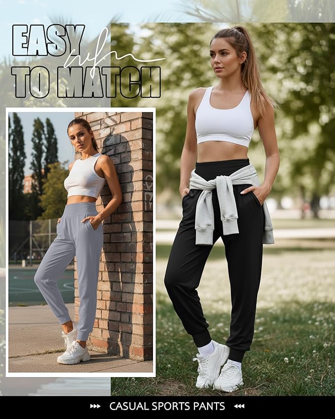 2 Pack Women's Yoga Joggers, Cozy Sweatpants with Pockets Casual Loose Comfy High Waisted Lounge Pants