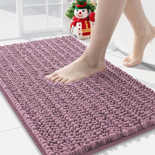 Arotive Luxury Chenille Bathroom Rug Mat, Extra Soft Thick Absorbent Shaggy Bath Rugs, Non-Slip Machine Wash Dry, Plush Bath Mats for Bathroom, Shower and Tub, 34x21, Deep Plum