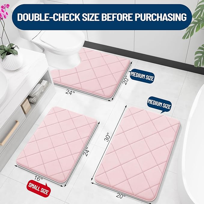 OLANLY Memory Foam Bath Mat 36x24, Ultra Soft and Absorbent Bathroom Rugs, Machine Washable, Comfortable Bath Carpet for Bathroom Floor, Tub and Shower, Pink