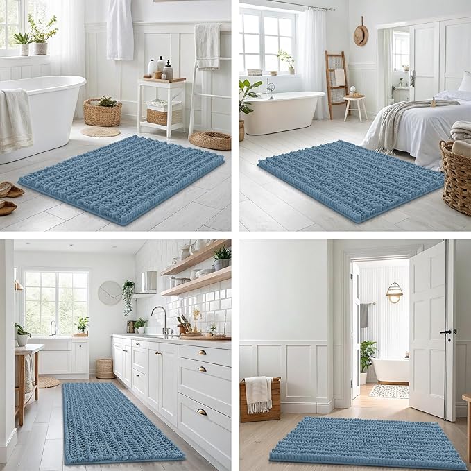 Smiry Bathroom Rugs Mat 44x24, Extra Soft Absorbent Chenille Bath Rugs, Non Slip Rubber Backing Machine Washable Quick Dry Bath Mats for Bathroom Floor, Tub, Shower, Home Accessories, Grayish Blue