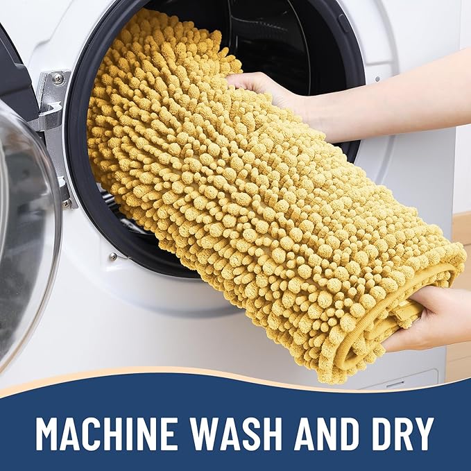 Arotive Luxury Chenille Bathroom Rug Mat, Extra Soft Thick Absorbent Shaggy Bath Rugs, Non-Slip Machine Wash Dry, Plush Bath Mats for Bathroom, Shower and Tub, 47x32, Yellow
