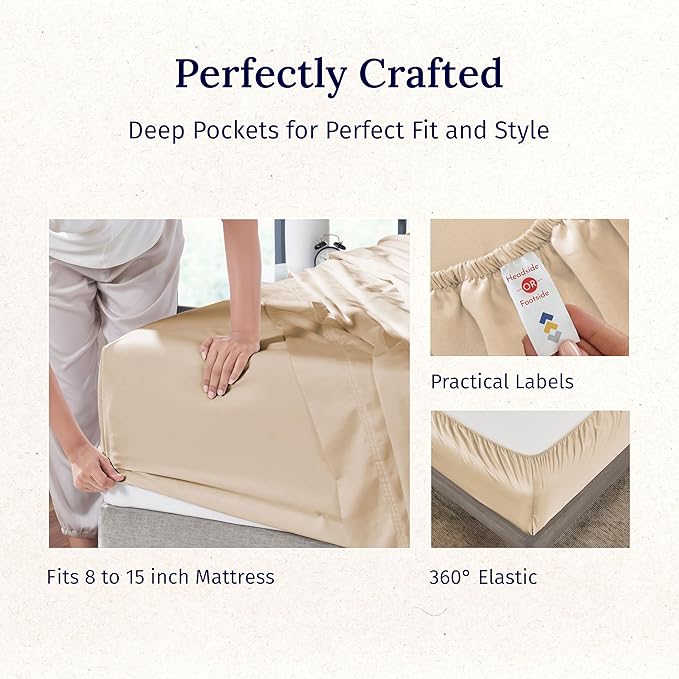 California Design Den Twin Bed Sheets 100% Cotton Sateen, 600 Thread Count, Soft, Cooling Twin Sheet Set, Hotel-Quality Bedding Sheets & Pillowcases (Golden Tan)