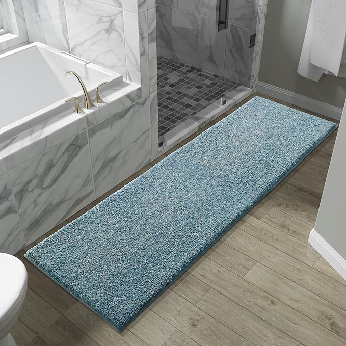 Yimobra Bathroom Runner Rug Non Slip Washable, Soft Absorbent Microfiber Long Bath Mat, Dual-Tone Decor Rug with Rubber Backing for Floor,Tub and Hallway,70x24,Home Essentials,Denim Blue