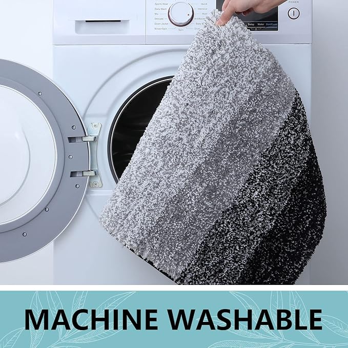 Arotive Microfiber Bathroom Rugs, Shaggy Soft and Absorbent Bath Rug, Non-Slip, Thick Plush Machine Washable Dry Bath Mats for Bathroom, Tub and Shower, 47x24, Black, Rectangular