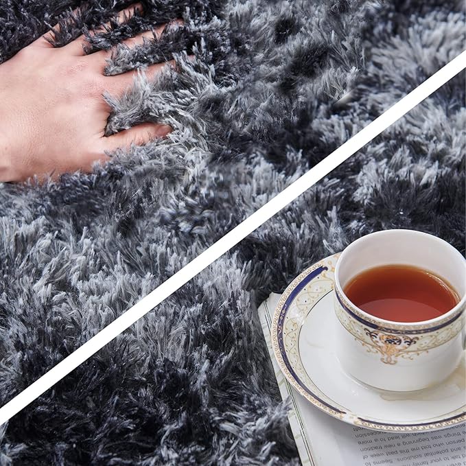 TABAYON Shag Area Rug, 4'x6' Tie-Dyed Dark Grey Indoor Ultra Soft Plush Rugs for Living Room, Non-Skid Modern Nursery Faux Fur Rugs for Kids Room Home Decor