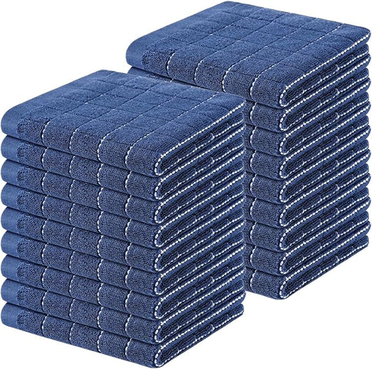 Homaxy 100% Cotton Terry Kitchen Dish Cloths, Ultra Soft and Absorbent Dish Towels for Kitchen, Suitable for Drying and Washing Dishes, 18 Pack, 12 x 12 Inches, Navy Blue