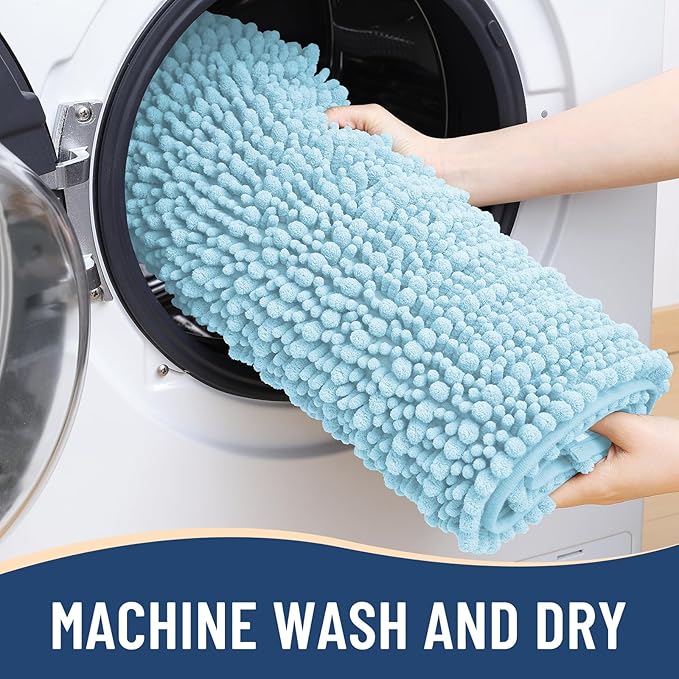 Arotive Luxury Chenille Bathroom Rug Mat, Extra Soft Thick Absorbent Shaggy Bath Rugs, Non-Slip Machine Wash Dry, Plush Bath Mats for Bathroom, Shower and Tub, 60x24, Blue