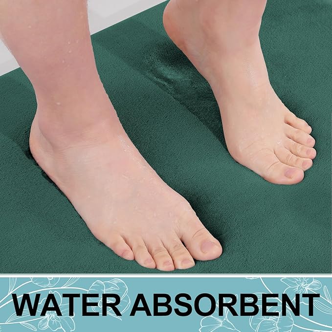 Smiry Memory Foam Bath Mat 47x17, Extra Soft and Absorbent Bathroom Mats, Non Slip Washable Carpet for Floor, Shower and Tub, Green