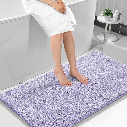 Yimobra Long Bathroom Rug Non Slip Washable, Soft Absorbent Microfiber Bath Mat, Dual-Tone Decor Rug with Rubber Backing for Bathroom Floor,Tub and Shower,47x24,Home Essentials,Purple and White