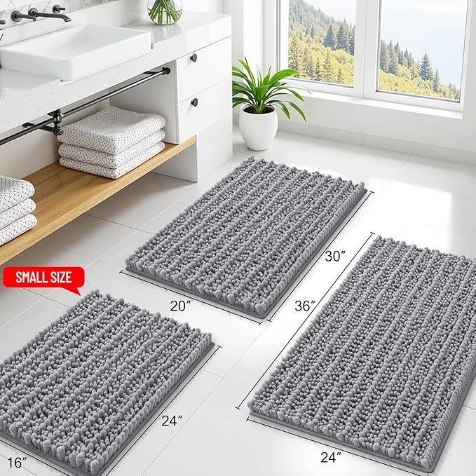 Smiry Bathroom Rugs Mat 59x20, Extra Soft Absorbent Chenille Bath Rugs, Non Slip Rubber Backing Machine Washable Quick Dry Bath Mats for Bathroom Floor, Tub, Shower, Home Decor Accessories, Grey
