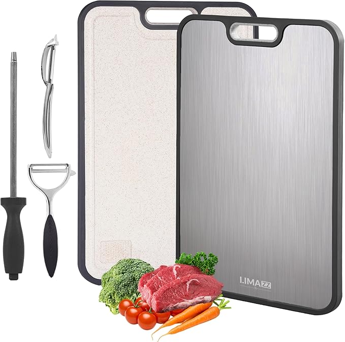 Titanium Cutting Board, New 2026-5-in-1 Pure Titanium & Wheat Straw PP Board with Knife Sharpener and 2 Fruit Peelers, Large 16 x 11 Inch
