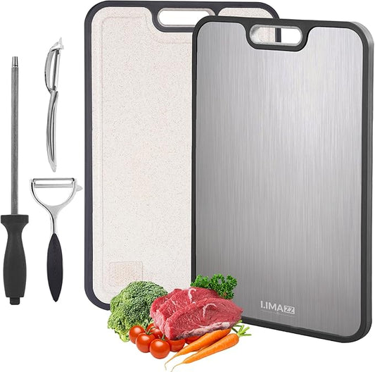 Titanium Cutting Board, New 2026-5-in-1 Pure Titanium & Wheat Straw PP Board with Knife Sharpener and 2 Fruit Peelers, Large 16 x 11 Inch
