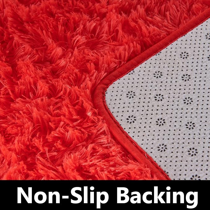 TABAYON Shag Area Rug, 5x7 Ft Red Upgrade Anti-Skid Durable Rectangular Cozy Rug, High Pile Soft Throw Rug for Nursery Room Living Room