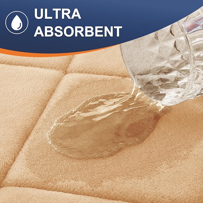 OLANLY Memory Foam Bath Mat 59x20, Ultra Soft and Absorbent Bathroom Rugs, Machine Washable, Comfortable Bath Carpet for Bathroom Floor, Tub and Shower, Beige