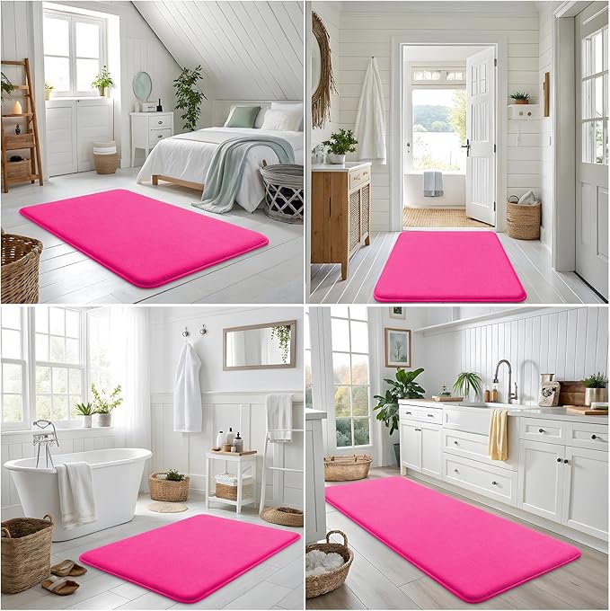Smiry Memory Foam Bath Mat 36x24, Extra Soft and Absorbent Bathroom Mats, Non Slip Washable Carpet for Floor, Shower and Tub, Deep Pink