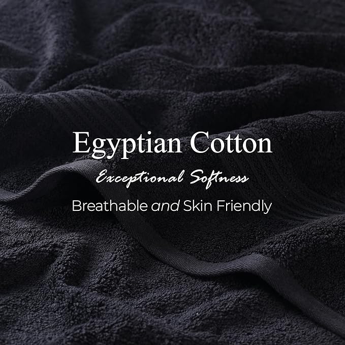Superior Egyptian Cotton 2-Piece Bath Sheet Towel Set, Oversized Body Towels For Adults And Kids, Large Towel For Bath, Shower, Guest Bathroom, Spa, Gym, Resort, Essentials, Airbnb, Black