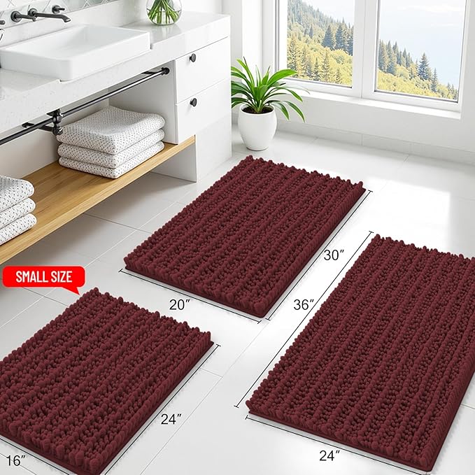 Smiry Bathroom Rugs Mat 30x20, Extra Soft Absorbent Chenille Bath Rugs, Non Slip Rubber Backing Machine Washable Quick Dry Bath Mats for Bathroom Floor, Tub, Shower, Home Accessories, Caramel Red