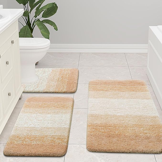 Arotive Microfiber Bathroom Rugs, Shaggy Soft and Absorbent Bath Rug, Non-Slip, Thick Plush Machine Washable Dry Bath Mats for Bathroom, Tub and Shower, 30x20, Beige, Rectangular