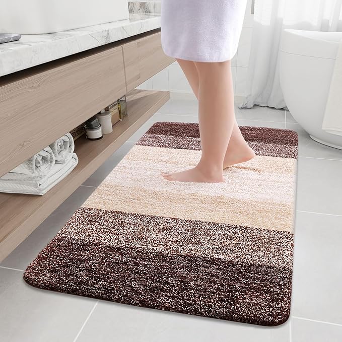 Arotive Microfiber Bathroom Rugs, Shaggy Soft and Absorbent Bath Rug, Non-Slip, Thick Plush Machine Washable Dry Bath Mats for Bathroom, Tub and Shower, 50x30, Brown, Rectangular