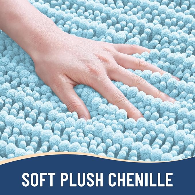 Arotive Luxury Chenille Bathroom Rug Mat, Extra Soft Thick Absorbent Shaggy Bath Rugs, Non-Slip Machine Wash Dry, Plush Bath Mats for Bathroom, Shower and Tub, 70x24, Blue